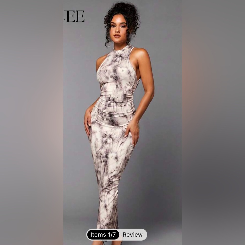 SHEIN Tie Dye and Leopard Print Ruched Dress